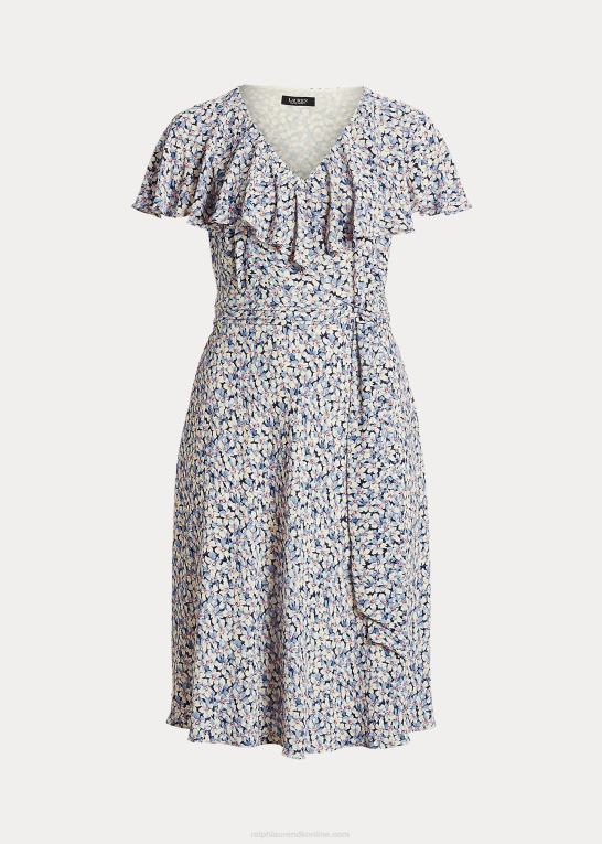 blå/creme/pink Kvinder Ralph Lauren blomstret boble crepe kjole med bælte Z426B4633