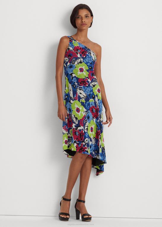 blå/grøn multi Kvinder Ralph Lauren blomstret georgette en-skulder kjole Z426B3924