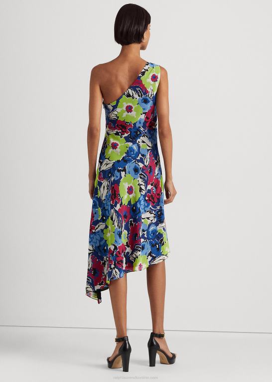 blå/grøn multi Kvinder Ralph Lauren blomstret georgette en-skulder kjole Z426B3924