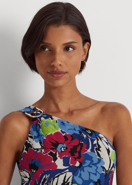 blå/grøn multi Kvinder Ralph Lauren blomstret georgette en-skulder kjole Z426B3924
