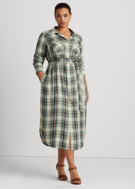 blå/grøn multi Kvinder Ralph Lauren plaid twill skjortekjole Z426B4778