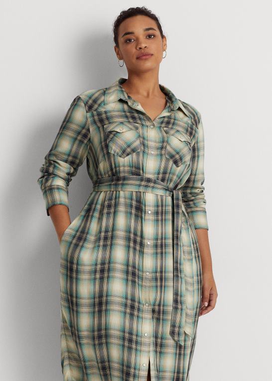 blå/grøn multi Kvinder Ralph Lauren plaid twill skjortekjole Z426B4778
