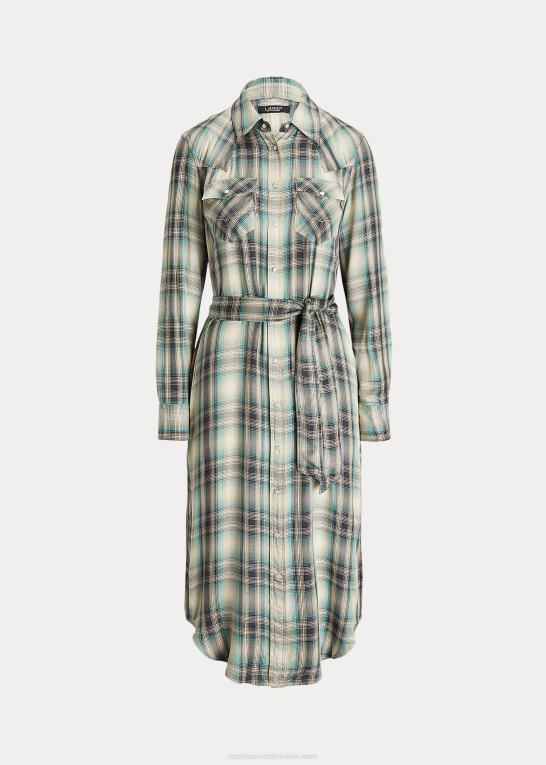 blå/grøn multi Kvinder Ralph Lauren plaid twill skjortekjole Z426B4902