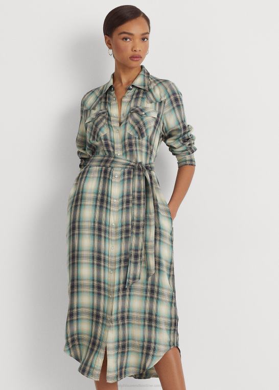 blå/grøn multi Kvinder Ralph Lauren plaid twill skjortekjole Z426B4902