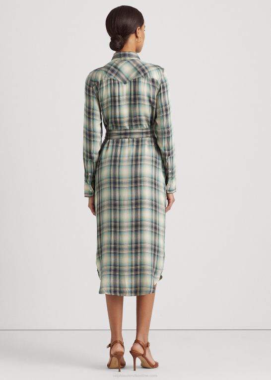 blå/grøn multi Kvinder Ralph Lauren plaid twill skjortekjole Z426B4902