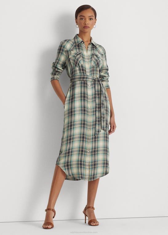 blå/grøn multi Kvinder Ralph Lauren plaid twill skjortekjole Z426B9518