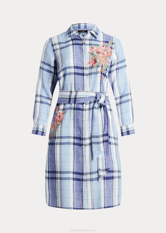 blå/hvid Kvinder Ralph Lauren blomstret og plaid skjortekjole i hør Z426B4648