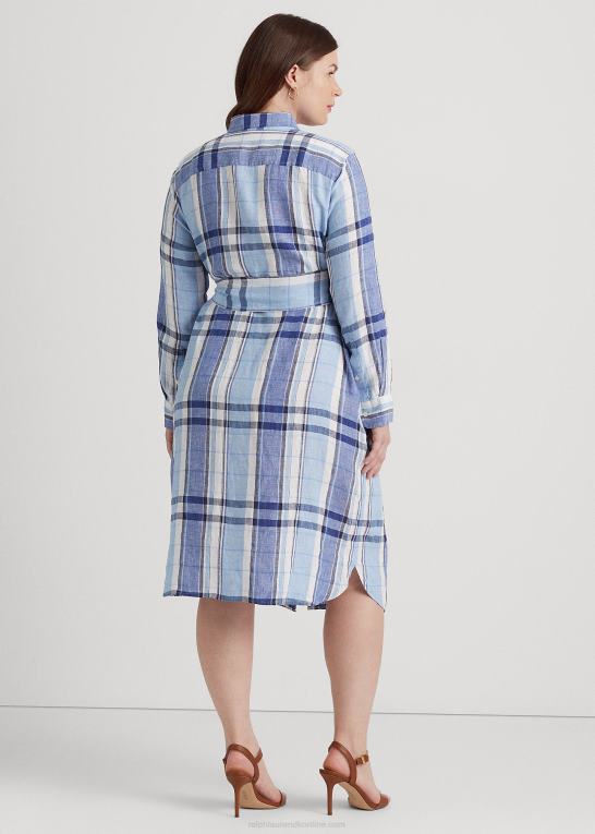 blå/hvid Kvinder Ralph Lauren blomstret og plaid skjortekjole i hør Z426B4648