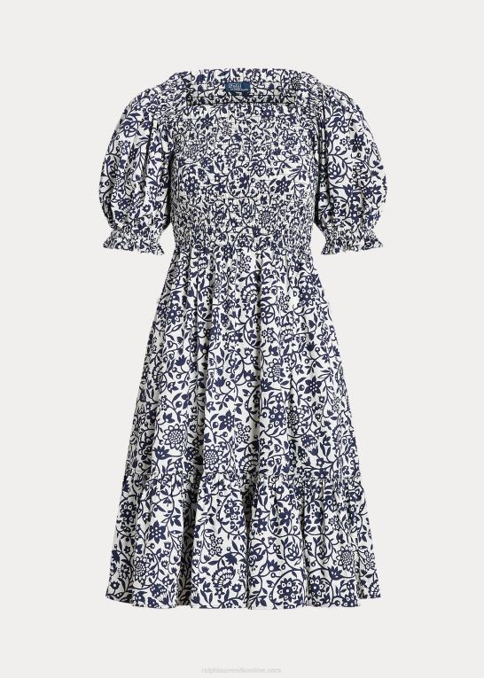 blæk blomsterprint Kvinder Ralph Lauren blomstret bomuldskjole med blousonærmer Z426B3071