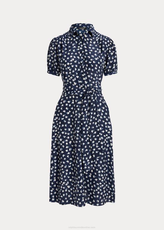 blå multi Kvinder Ralph Lauren blomstret crepe skjortekjole med pufærmer Z426B4398