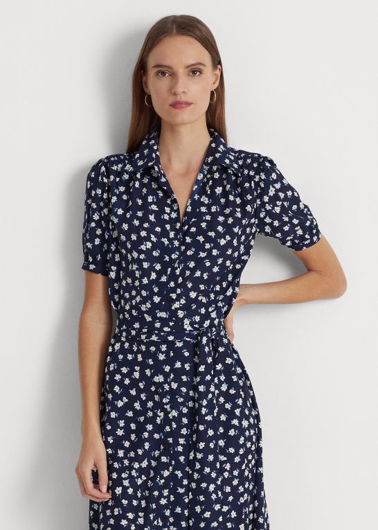 blå multi Kvinder Ralph Lauren blomstret crepe skjortekjole med pufærmer Z426B4398