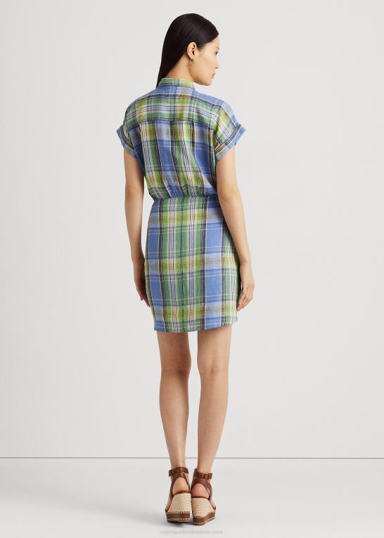blå multi Kvinder Ralph Lauren plaid skjortekjole i linned foran Z426B4326