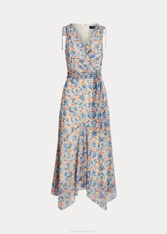 blå/pink multi Kvinder Ralph Lauren blomstret krinkle georgette kjole med bælte Z426B4103