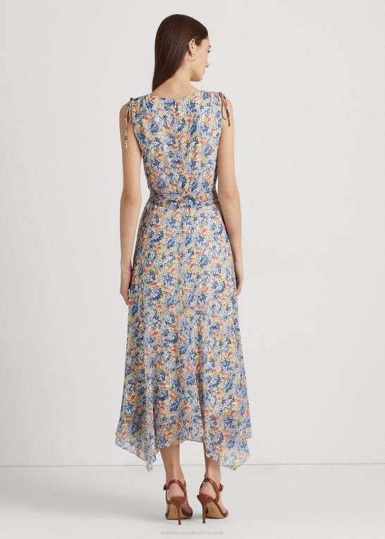 blå/pink multi Kvinder Ralph Lauren blomstret krinkle georgette kjole med bælte Z426B4103