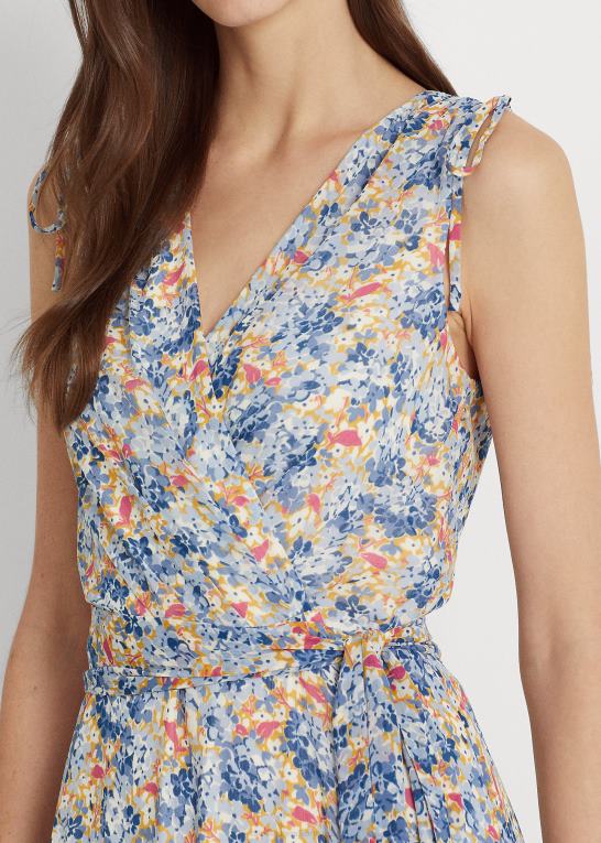 blå/pink multi Kvinder Ralph Lauren blomstret krinkle georgette kjole med bælte Z426B4103