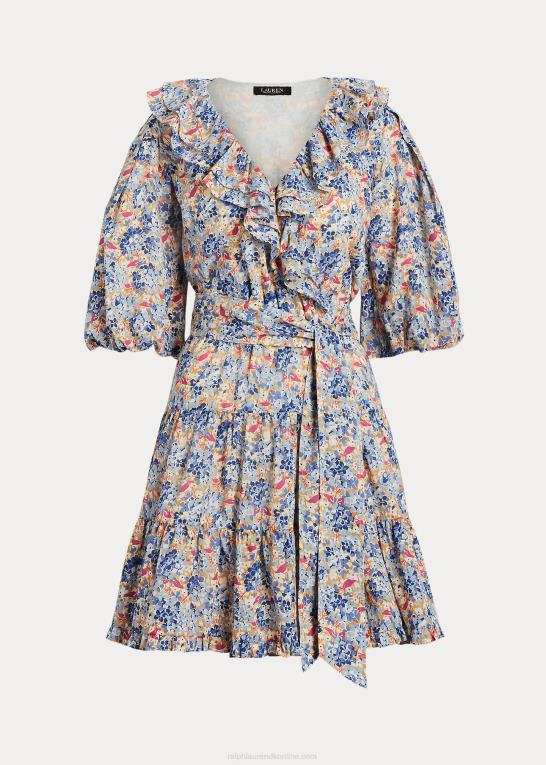 blå/pink multi Kvinder Ralph Lauren blomstret voilekjole i bomuld med flæsekant Z426B4845