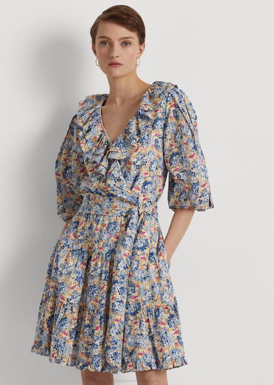 blå/pink multi Kvinder Ralph Lauren blomstret voilekjole i bomuld med flæsekant Z426B4845