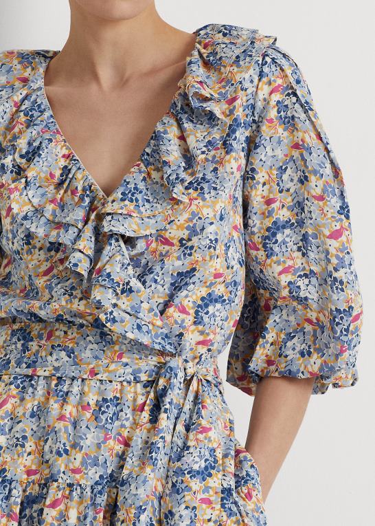 blå/pink multi Kvinder Ralph Lauren blomstret voilekjole i bomuld med flæsekant Z426B4845