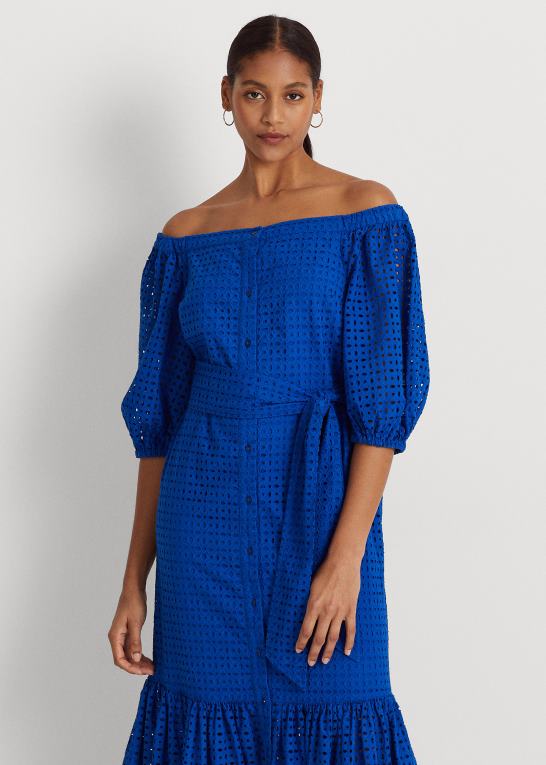 blå saturn Kvinder Ralph Lauren off-shoulder kjole i bomuld Z426B3918