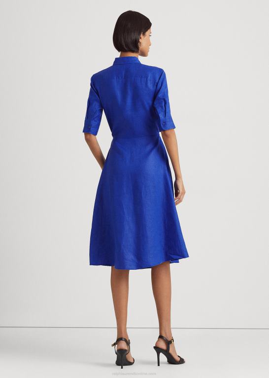 blå saturn Kvinder Ralph Lauren skjortekjole i linned foran Z426B3841