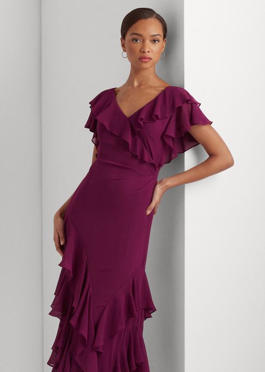 blomme caspia Kvinder Ralph Lauren georgette-kjole med flæsekant Z426B4308