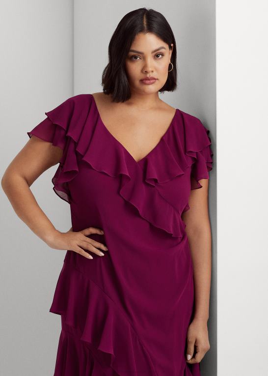 blomme caspia Kvinder Ralph Lauren georgette-kjole med flæsekant Z426B4519
