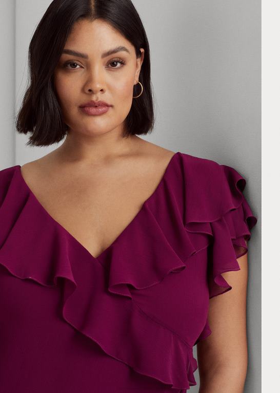 blomme caspia Kvinder Ralph Lauren georgette-kjole med flæsekant Z426B4519