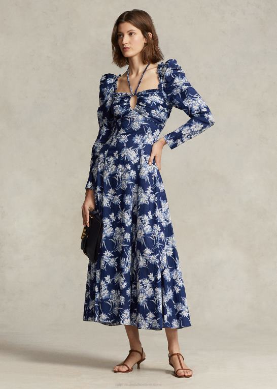 blomsterskitse print Kvinder Ralph Lauren blomstret bomuldskjole med bindebånd Z426B3083