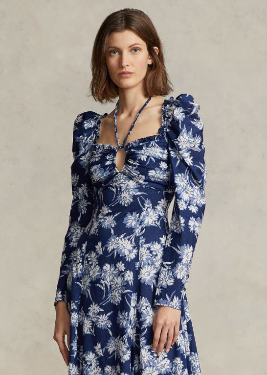 blomsterskitse print Kvinder Ralph Lauren blomstret bomuldskjole med bindebånd Z426B3083