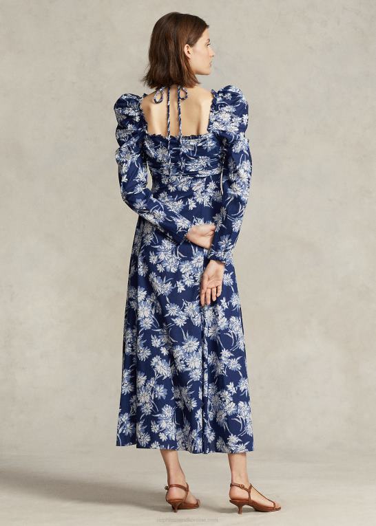 blomsterskitse print Kvinder Ralph Lauren blomstret bomuldskjole med bindebånd Z426B3083