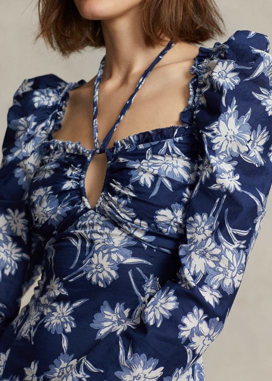 blomsterskitse print Kvinder Ralph Lauren blomstret bomuldskjole med bindebånd Z426B3083