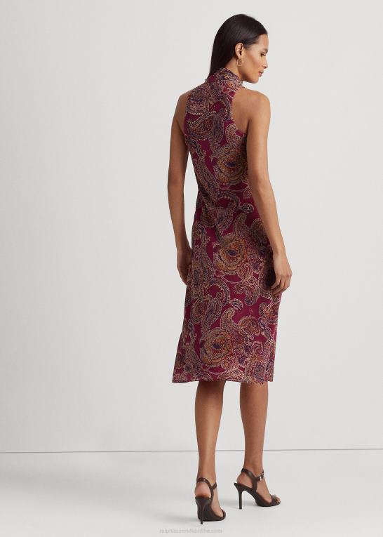 bordeaux multi Kvinder Ralph Lauren Paisley crinkle georgette kjole med slips Z426B4278
