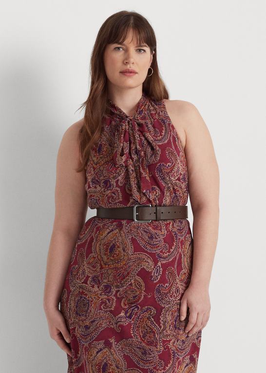 bordeaux multi Kvinder Ralph Lauren Paisley crinkle georgette kjole med slips Z426B4497