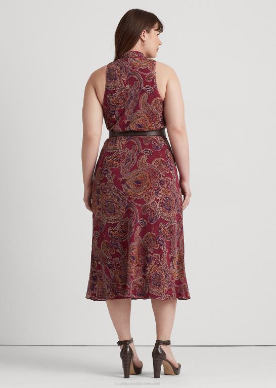 bordeaux multi Kvinder Ralph Lauren Paisley crinkle georgette kjole med slips Z426B4497