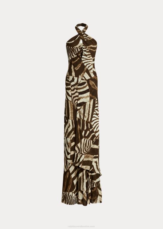 brun/cremefarvet multi Kvinder Ralph Lauren aftenkjole med niccola zebratryk Z426B3599