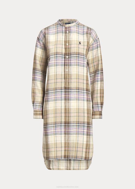 brun multi plaid Kvinder Ralph Lauren skjortekjole i plaid hør Z426B2962