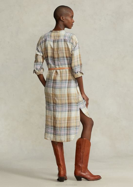 brun multi plaid Kvinder Ralph Lauren skjortekjole i plaid hør Z426B2962