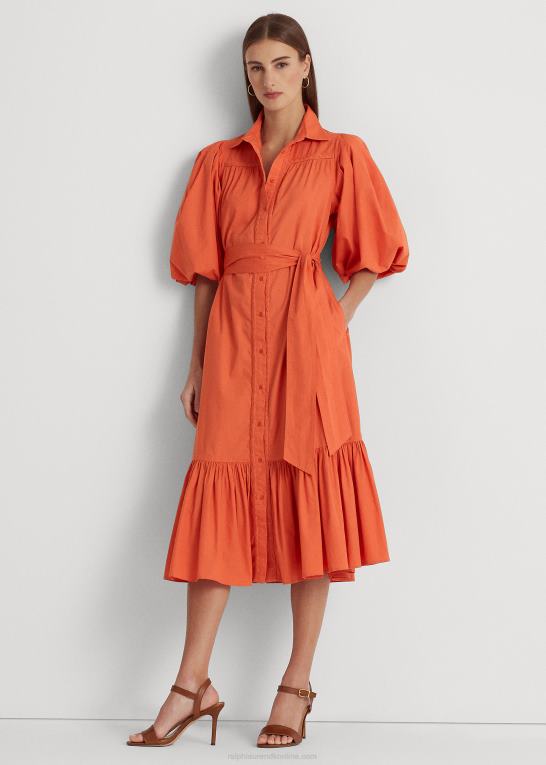 canyon orange Kvinder Ralph Lauren skjortekjole med bomuldsærmer med bælte Z426B3816