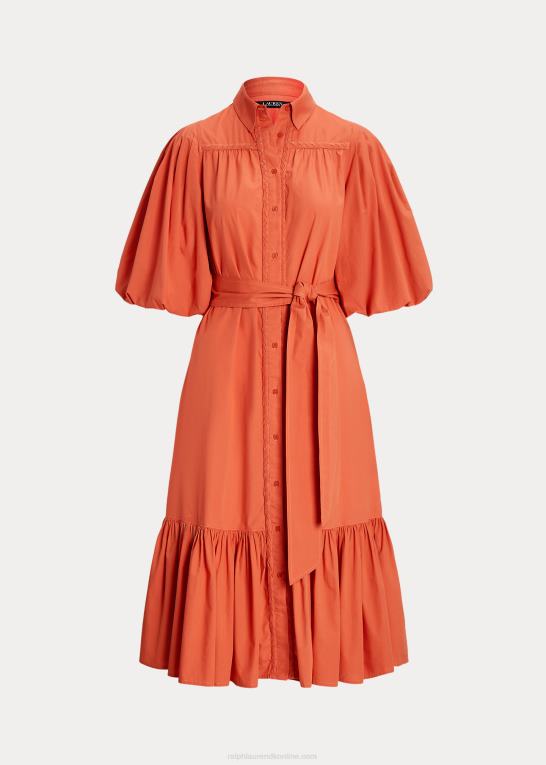 canyon orange Kvinder Ralph Lauren skjortekjole med bomuldsærmer med bælte Z426B3816