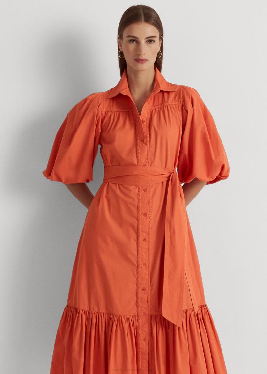 canyon orange Kvinder Ralph Lauren skjortekjole med bomuldsærmer med bælte Z426B3816