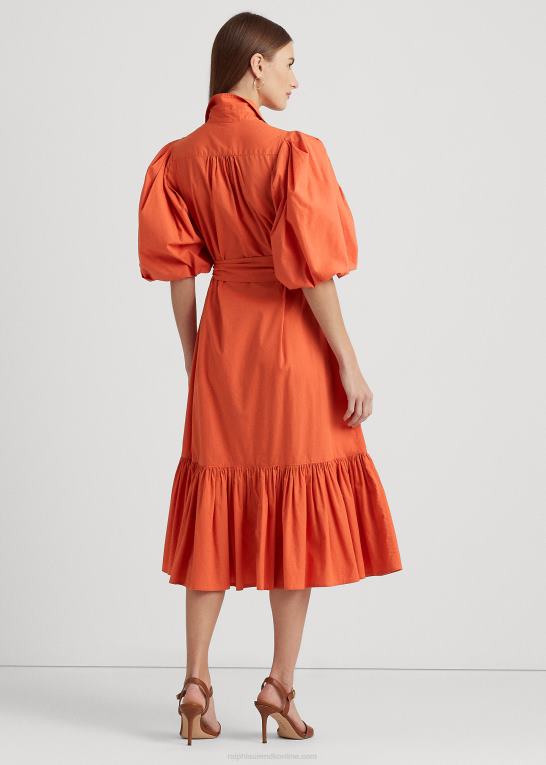 canyon orange Kvinder Ralph Lauren skjortekjole med bomuldsærmer med bælte Z426B3816