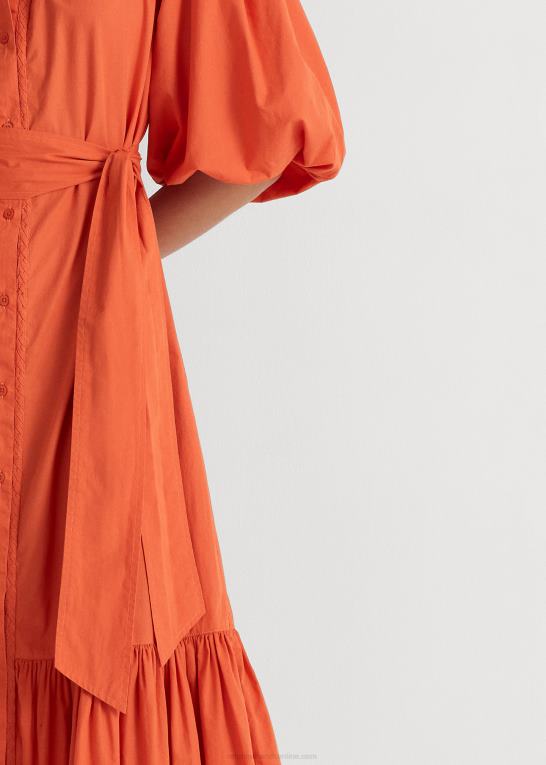 canyon orange Kvinder Ralph Lauren skjortekjole med bomuldsærmer med bælte Z426B3816