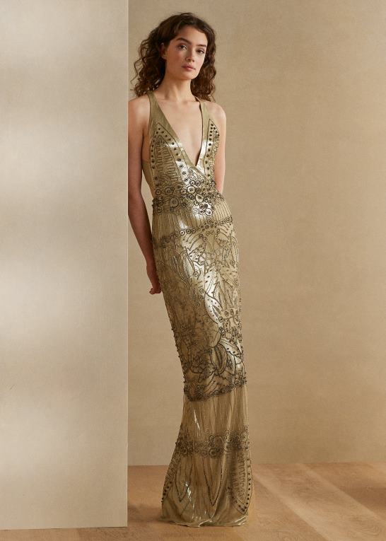 champagne Kvinder Ralph Lauren briony udsmykket aftenkjole i tyl Z426B3563