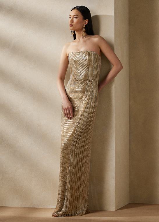 champagne Kvinder Ralph Lauren collingwood udsmykket aftenkjole Z426B3562