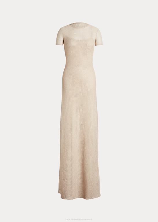 champagne Kvinder Ralph Lauren kortærmet aftenkjole i mesh Z426B3523