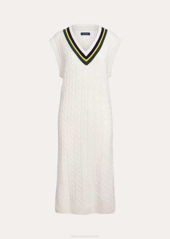 creme multi Kvinder Ralph Lauren kabelstrikket cricket midi sweaterkjole Z426B3285