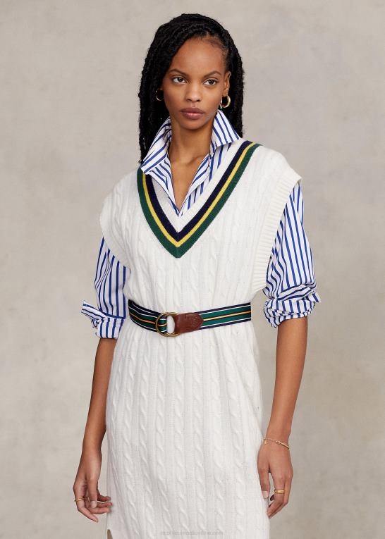 creme multi Kvinder Ralph Lauren kabelstrikket cricket midi sweaterkjole Z426B3285