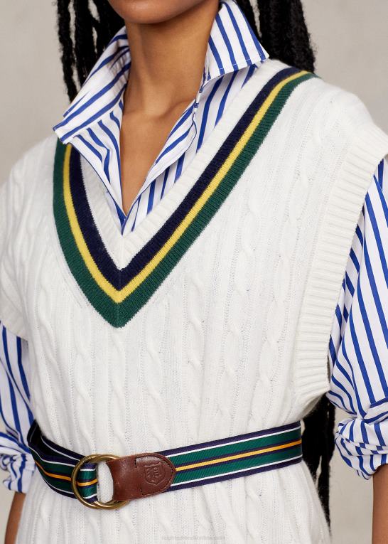 creme multi Kvinder Ralph Lauren kabelstrikket cricket midi sweaterkjole Z426B3285