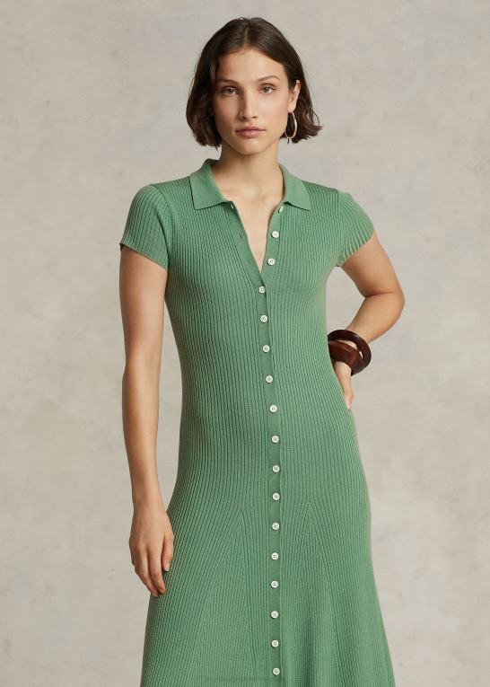 fairway green Kvinder Ralph Lauren ribstrikket merinould polo sweaterkjole Z426B9195