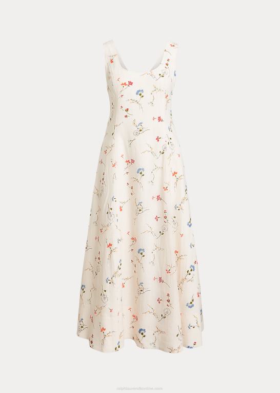 farveskitse blomstret Kvinder Ralph Lauren ærmeløs kjole i hør Z426B3372